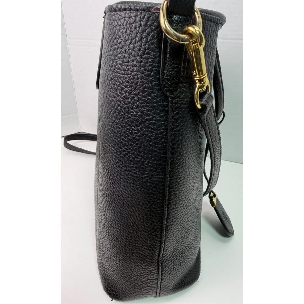 Lauren Ralph Lauren Black Pebbled Satchel Crossbody Bag Gold Logo + Extra Strap
